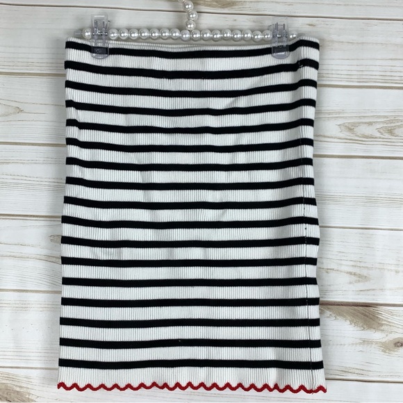 Zara Knit Black Striped Red Scalloped Hem Mini Skirt Large Comfy Workwear - Picture 10 of 15